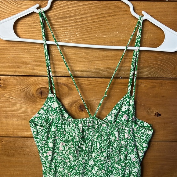 Zara Women's Med Midi Dress Floral Print Corset-Inspired  Side Slit Green Summer - Picture 8 of 9
